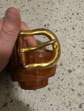 Brown Leather Belt with Gold Buckle